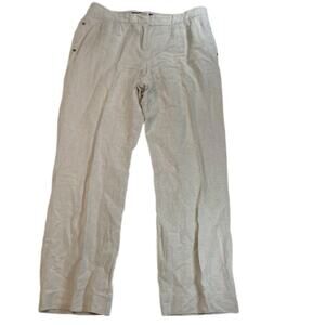 Vintage Harvé Benard Women Linen Blend Wide Leg Trousers Tan Beige Size 10